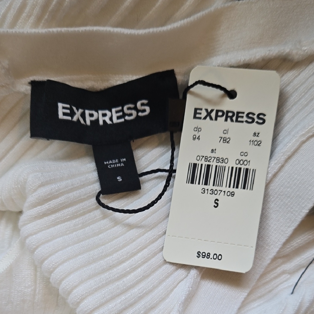 Express White Ribbed Mini Sweater Dress - Picture 2 of 5